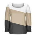 thumbnail image 4 of Womens Fall Clothes, Long Sleeve Shirts for Women Fashion Loose Fit Color Patchwork Square Neck T-Shirts Basic Tops, 4 of 5
