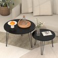 thumbnail image 2 of Round Nesting Coffee Table Set of 2 with Marble Look Top - Black, 2 of 10