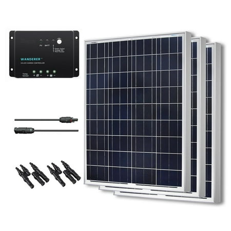 Renogy 300W 12V Solar Panel Polycrystalline Bundle Off Grid Power Kit for RV/Boat/Cabin/Battery