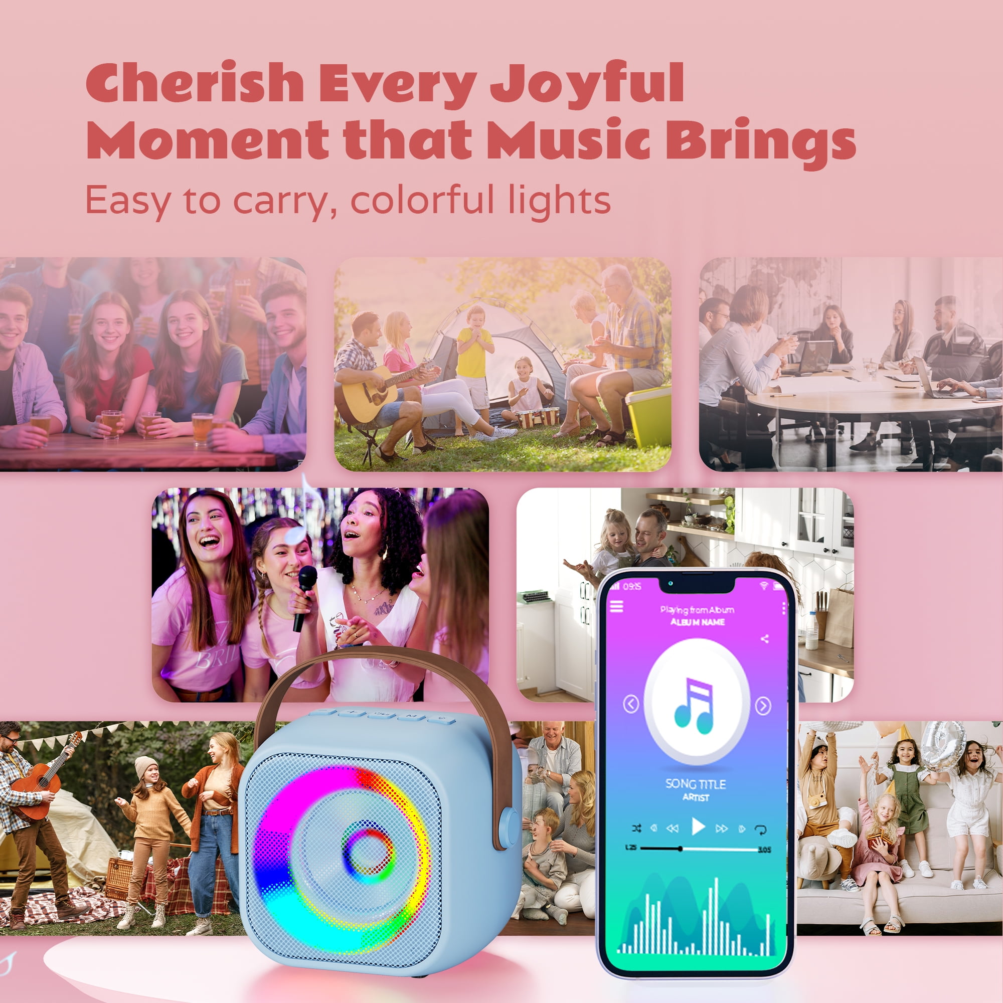 Bonaok Mini Karaoke Machine Toys, Portable Microphones for Kids Adults, Wireless Speaker Machine with LED Lights, Home Party Birthday Gifts for 3-12 Years Old Girls Boys