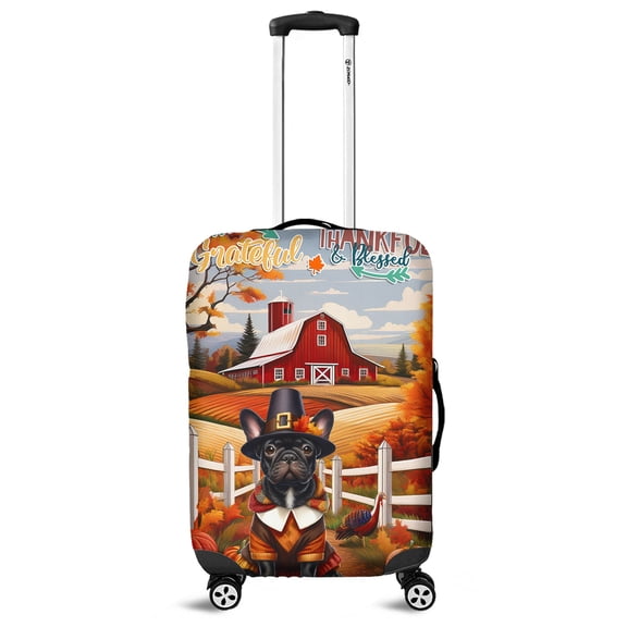Thanksgiving French Bulldog Pilgrim Grateful, Thankful, Blessed Fall Welcome Travel Luggage Cover Dog Lover Gifts Suitcase Dust Protective Decor - 00021