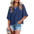thumbnail image 2 of XDIAHBPL Womens Tops T Shirts For Women Casual Fashion Blue Summer Crewneck Batwing Half Sleeve Tee Loose Basic, 2 of 6