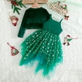 thumbnail image 6 of WIBACKER 2Pcs Kid Girl Xmas Dress and Cardigan Suit Spaghetti Strap Snowflake Print Lace Dress and Velvet Cardigan Tops Outfits 2-8Y, 6 of 11