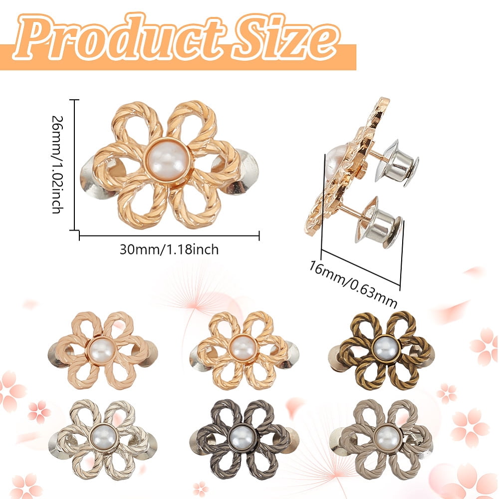 24Pcs 6 Colors Flower Shape Plastic Bead with Zinc Alloy Adjustable Jean Button Pins Waist Tightener Sewing Fasteners for Garment Accessories