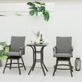 thumbnail image 3 of Costway 3PCS Patio Rattan Bar Table Stools Set Aluminum 360° Swivel Chairs with Padded Seat, 3 of 10