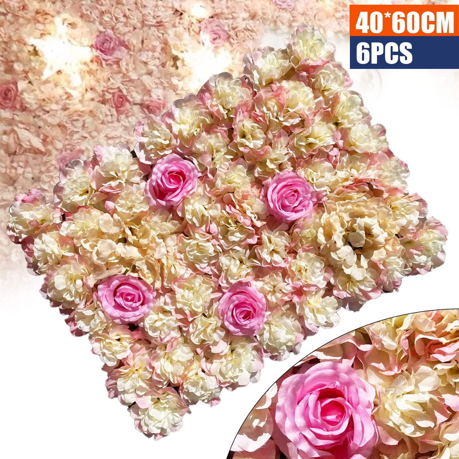 Miumaeov 6pcs Artificial Silk Flower Panels, Romantic Flower Wall