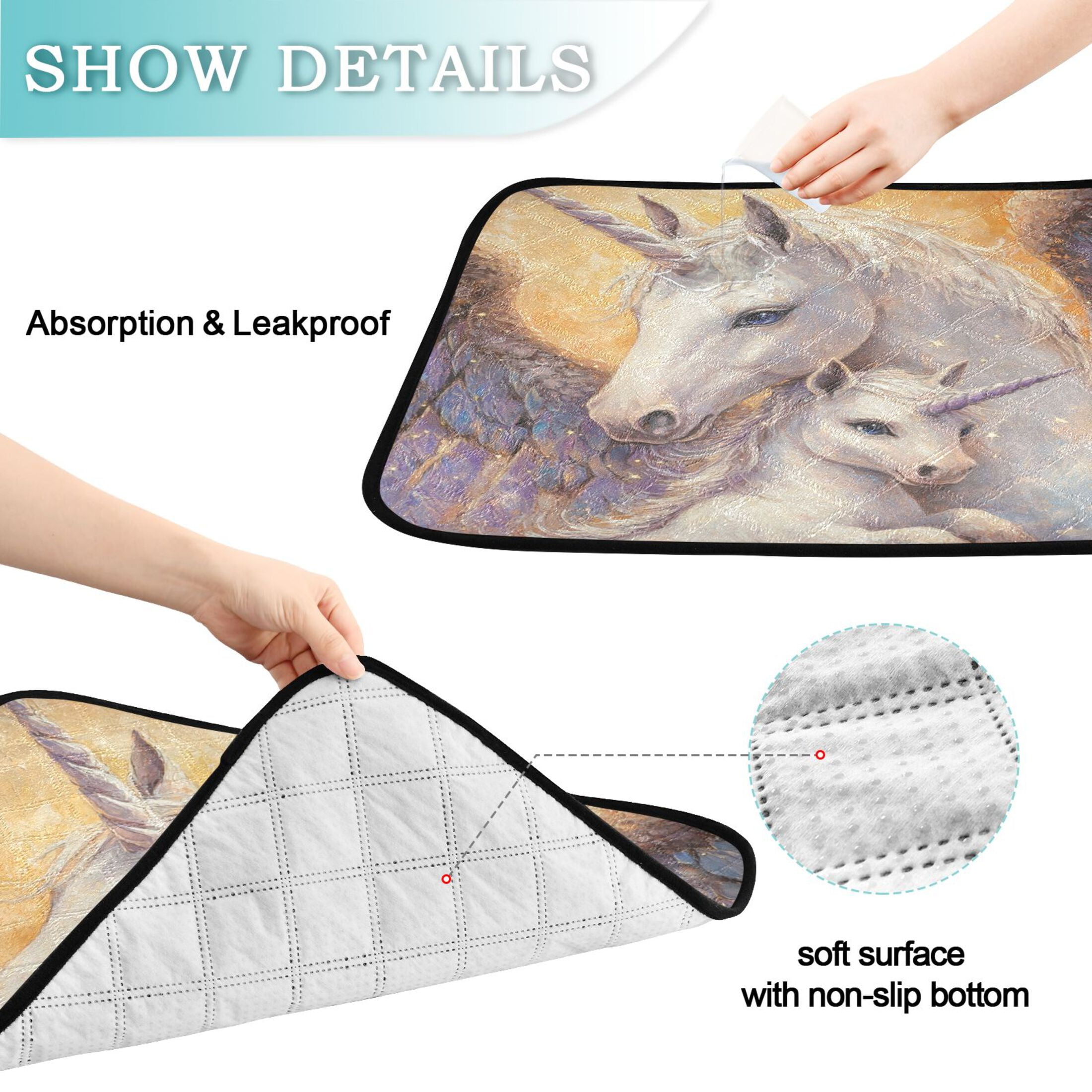 Qxltty Unicorn Family Cat litter Pads Pet Set of 3 Diaper Mats Center Anti-leakage Layer Absorbent Soft and Comfortable
