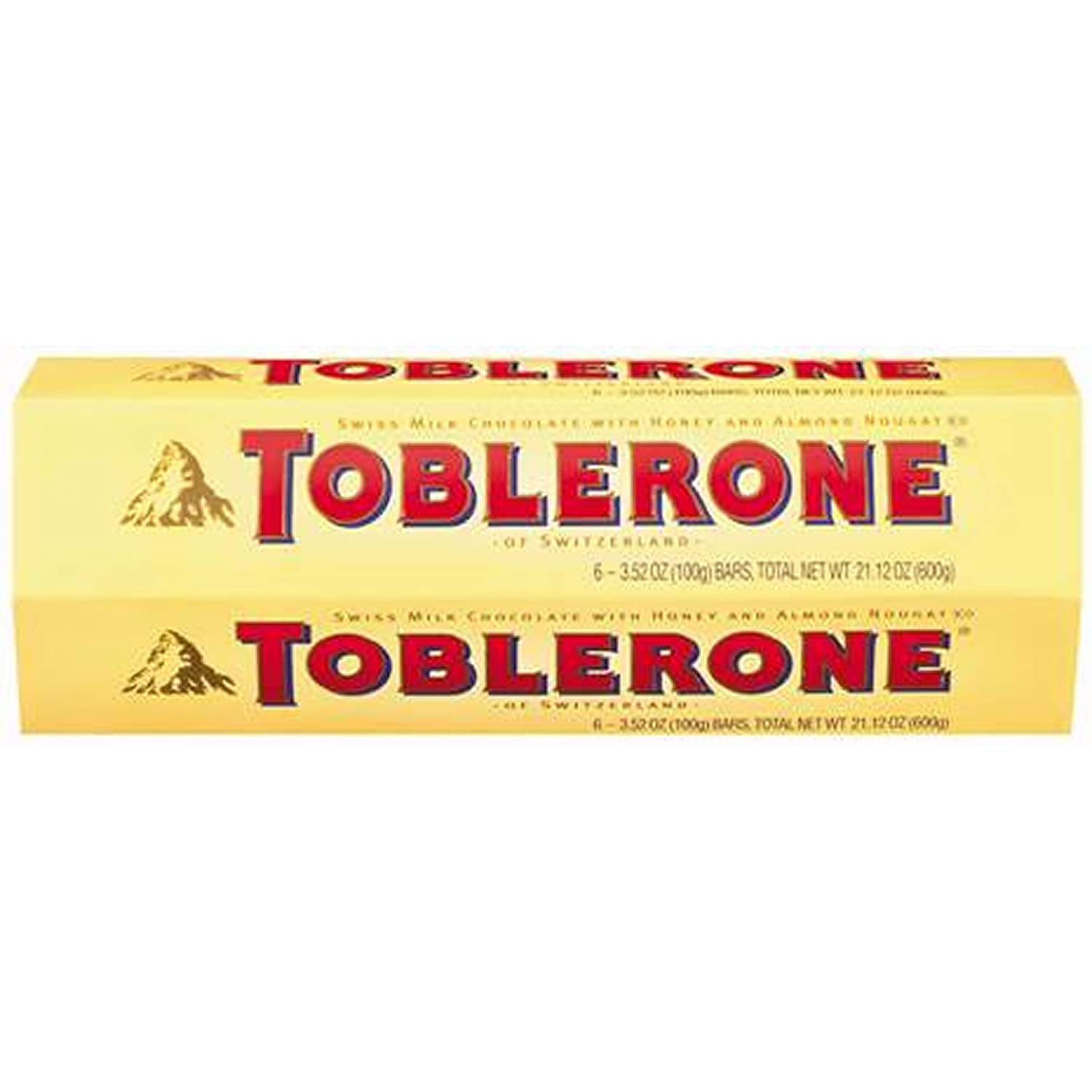 Toblerone Honey and Almond Nougat Milk Chocolate Bars,3.52 oz (6 ct