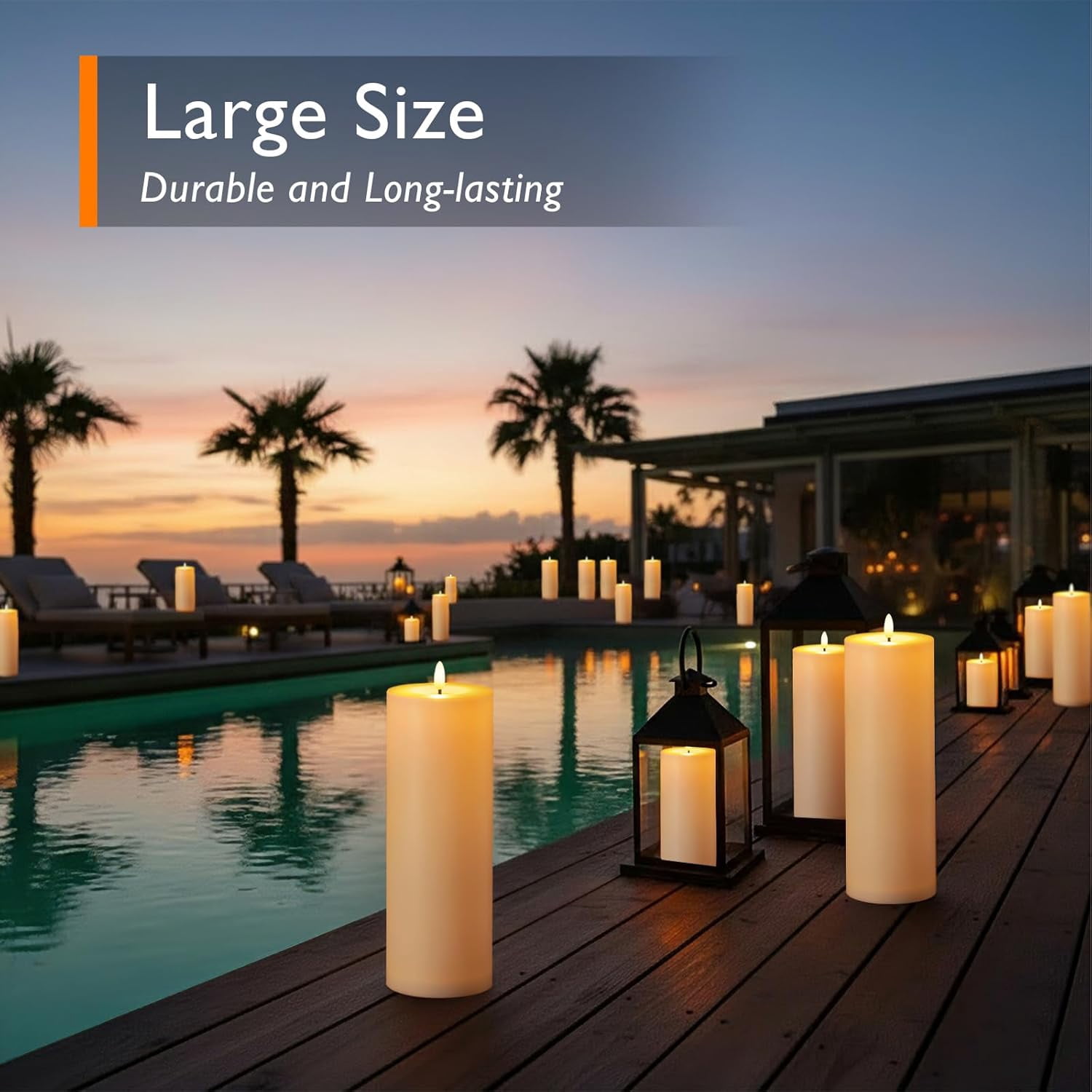 Homemory Flameless Pillar Candles Waterproof Outdoor Battery Operated LED with Remote and Timer, Set of 2, 4" x 12"
