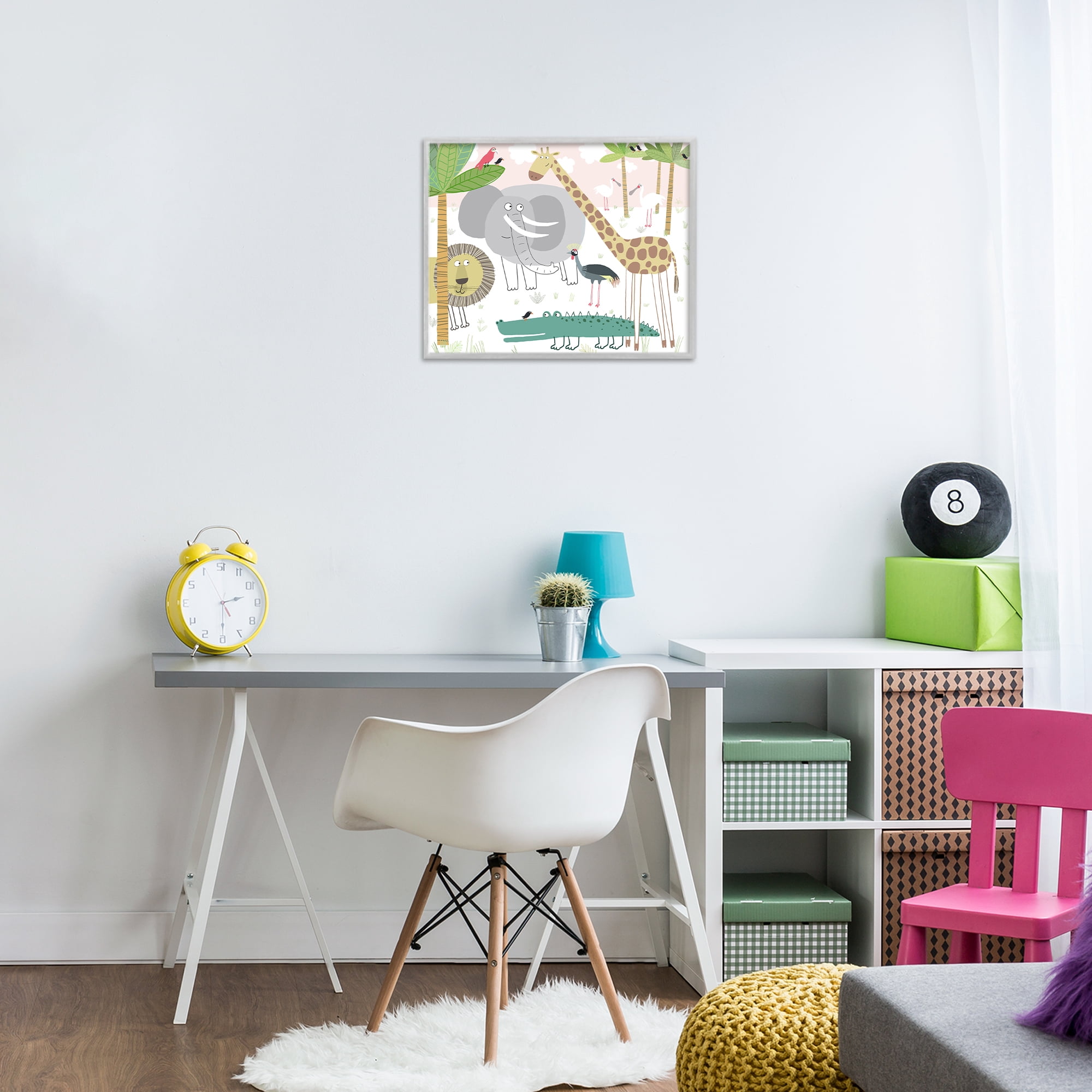 Stupell Industries Safari Animals Out and About Gray Framed Giclee Art, design by Carla Daly