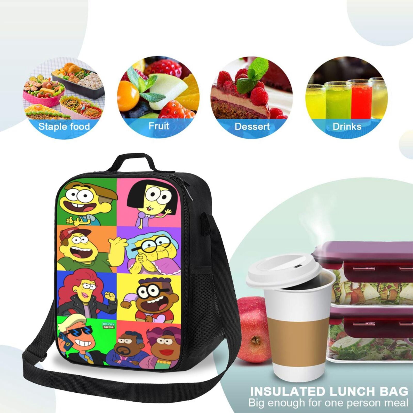 Big City Greens 3D Cartoon Lunch Bag for Women/Men, Reusable Lunch Box for Office Work School Picnic Beach, Insulated Tote Bag with Adjustable Shoulder Strap