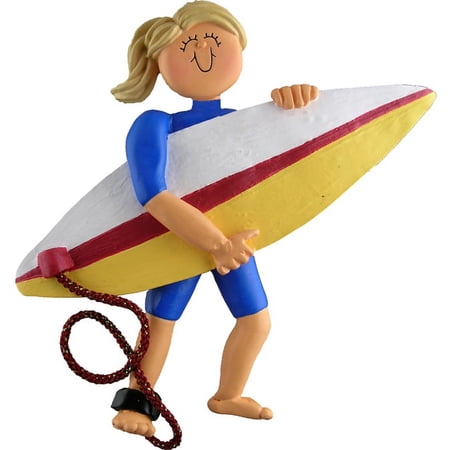 Surfer Female Blonde Personalized Christmas Ornament DO-IT-YOURSELF