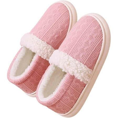 

DanceeMangoo Block Heel Slippers For Women Knitted Winter Warm Home Shoes Fur Fleece Indoor Outdoor Slipper