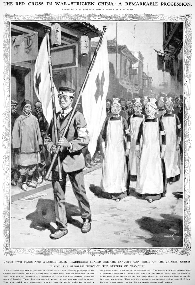 China Revolution 1911. Nchinese Red Cross Nurses March Through The