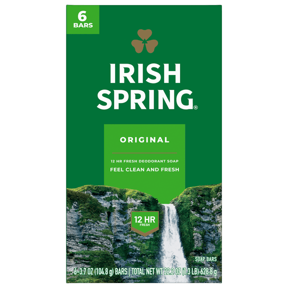Irish Spring Savon en Barre Désodorisant Original pour Hommes, avec de l'Huile de Lin, Barre de 104.8 g (6 Barres)