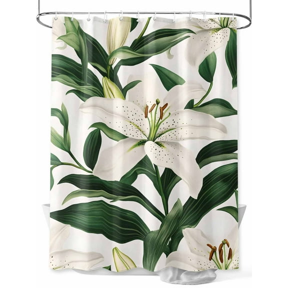 Fsddascl Lily Flower Shower Curtain Set - 48" x 72" Washable Bathtub Curtain with 12 Hooks, Nature Botanical Garden Florals Watercolor Waterproof Fabric Stall Shower Curtains for Bathroom/Bathtub