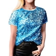 thumbnail image 2 of Aojekbee Women T-shirt, Crew Neck Short Sleeve Sequined Summer Tops Streetwear for Casual Daily, 2 of 10