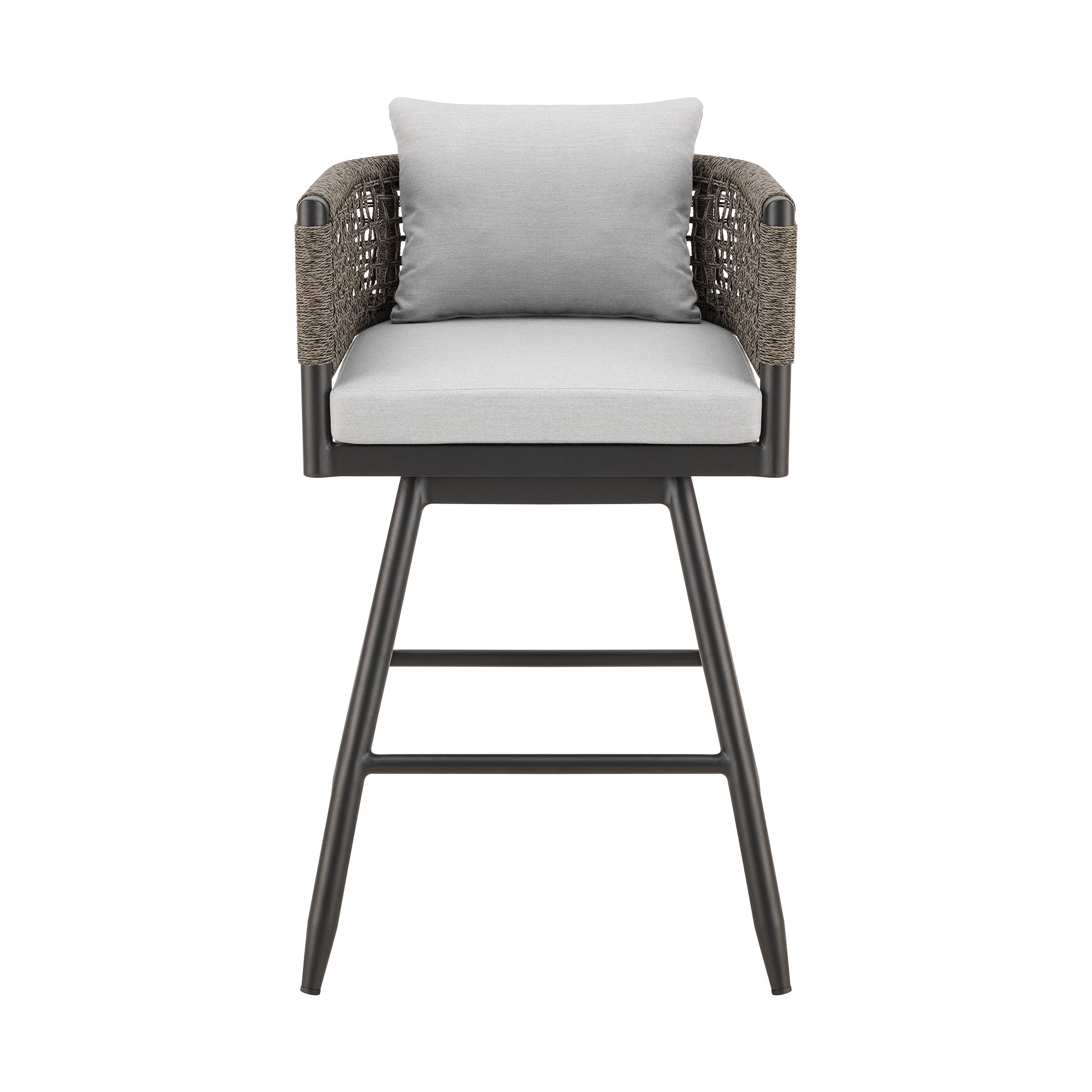 Alegria Outdoor Patio Swivel Counter Stool in Aluminum with Gray Rope and Light Gray Cushions - Set of 2