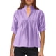 thumbnail image 1 of Blusa de mujer con cuello alto y mangas cortas abullonadas - Top plisado de color liso, elegante para entornos informales o de trabajo, 1 of 5