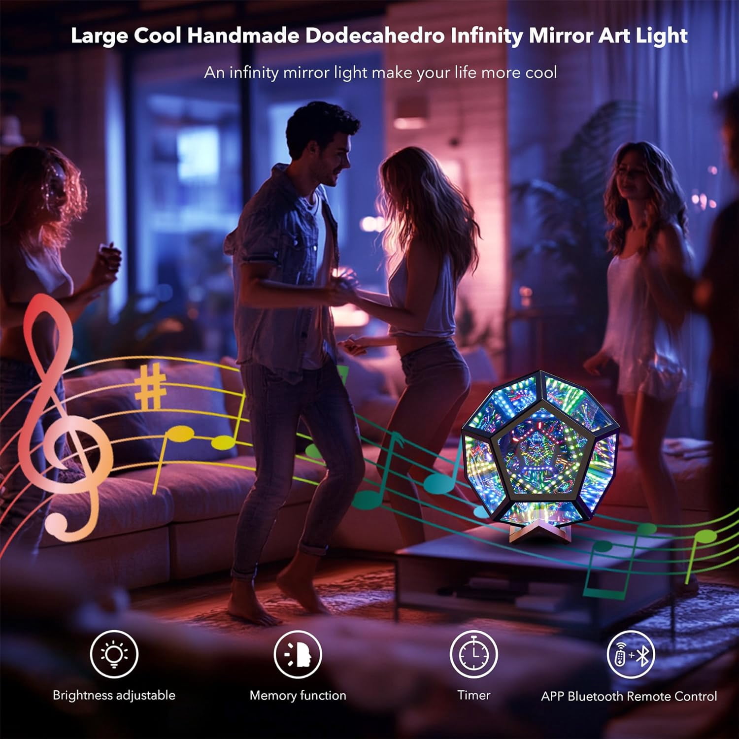 Large Infinity Dodecahedron Gaming Light, Cool RGBW Led Desk Table Lamp Light for Bedroom Gaming Room Decor, Unique Colorful Mood Changing Ambient Night Lighting lamp Adult Men Birthday Gift
