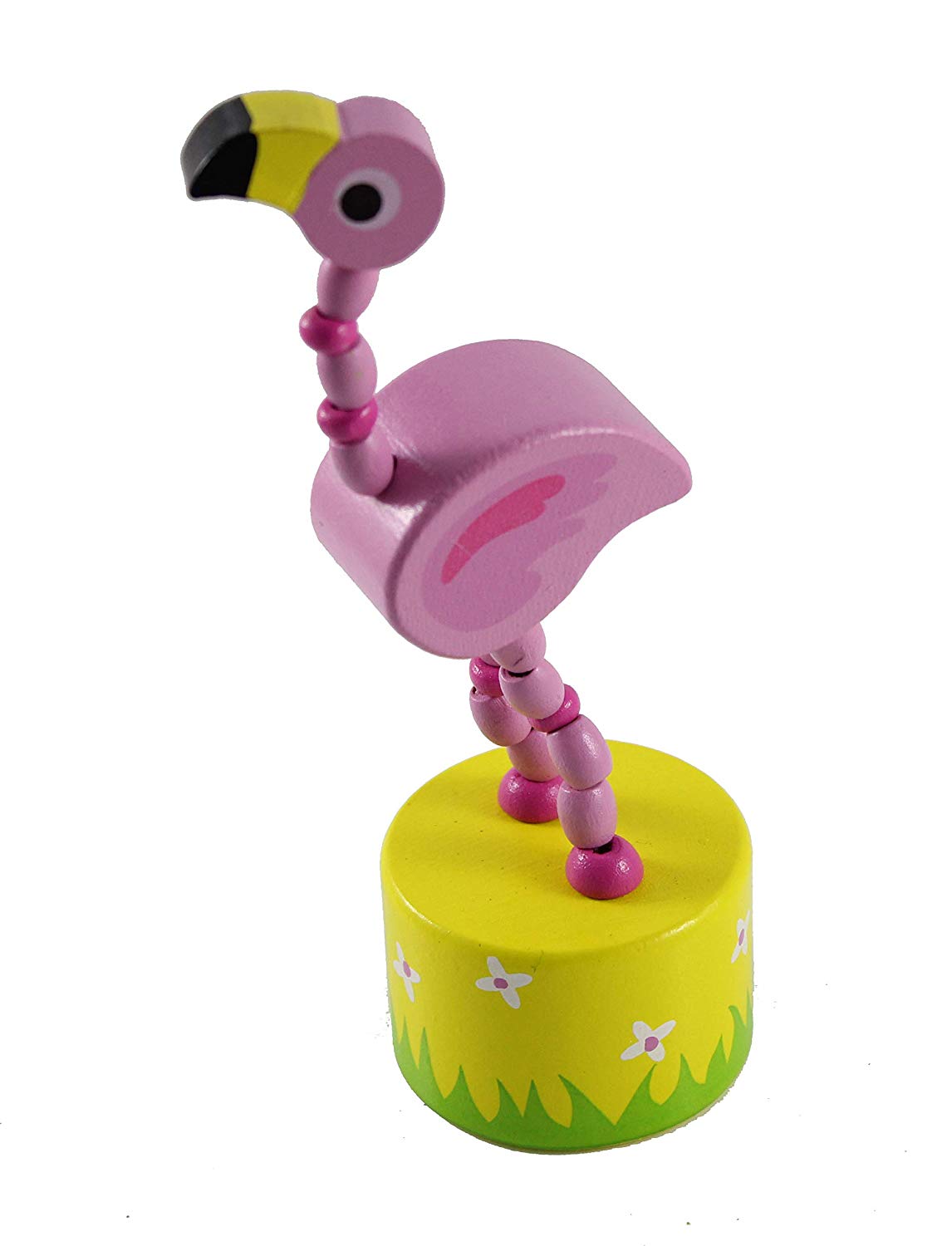 1 Flamingo Wooden Collapsing Thumb Dancing Push Puppet Animals Wood