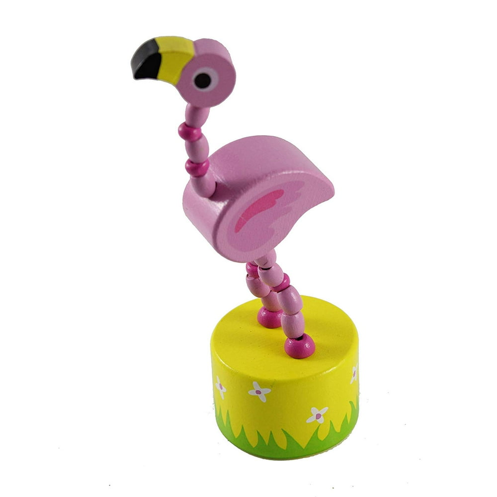 Curious Minds Busy 1 Flamingo Wooden Collapsing Thumb Dancing Push Puppet Animals Wood Toy