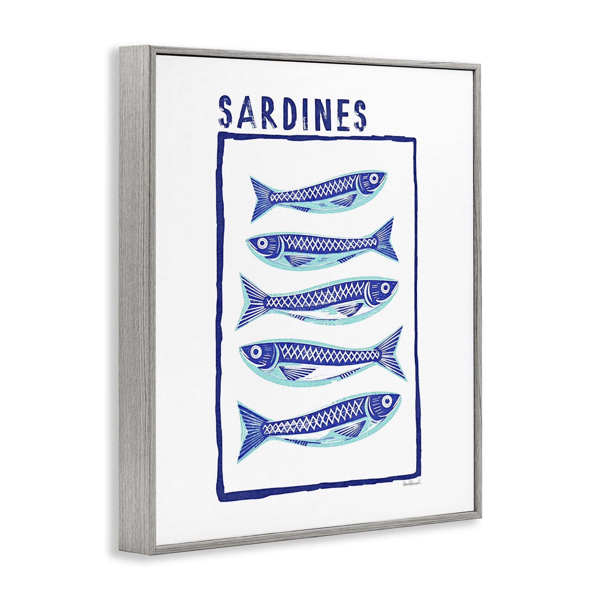 Stupell Industries Blocked Sardines Pattern Gray Framed Giclee Art, design by Amanda Greenwood