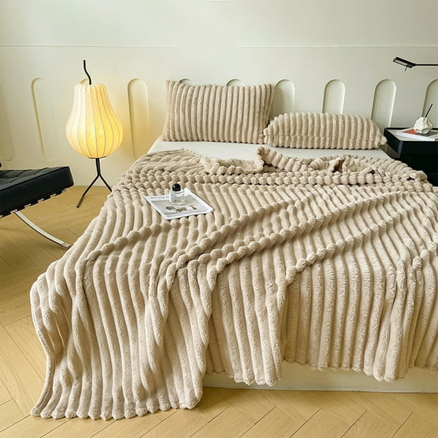 Hogar y cocina, Ropa de cama, Mantas y plaids, Manta de franela polar cálida y suave a rayas para sofá y cama, acogedora manta de microfibra acanalada para decoración de sofá para todas las estaciones