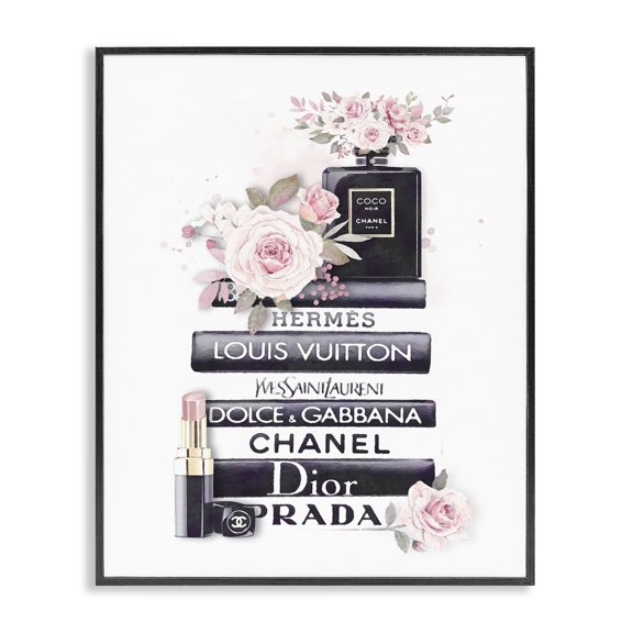 Stupell Industries Shabby Chic Pink Roses and Toiletries Fashion Glam Bookstack Black Framed Giclee Art, 11 x 14, by Ros Ruseva