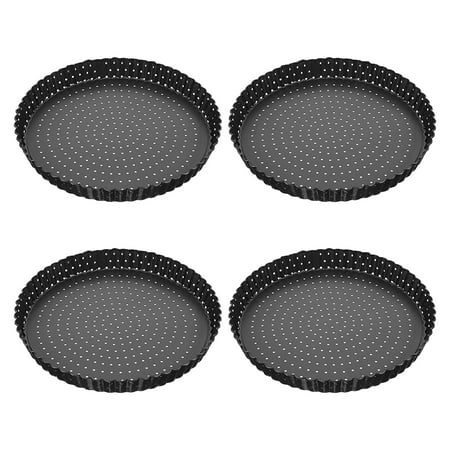 

4 Pack Quiche Tart 5 Inch Round Perforated Pizza Baking Tray Non-Stick Tart Tin with Holes for Cakes Pies Quiches
