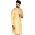 thumbnail image 4 of SKAVIJ Men's Indian Art Silk Long Top Casual Crew Neck Party Kurta (Large, Beige), 4 of 6