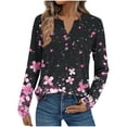 thumbnail image 2 of JUSLIO Button-Up Womens Blouses Relaxed Fit Graphic Shirts Tops Irregular Print Long sleeve V Neck Shirts Tops Pink 2XL, 2 of 6