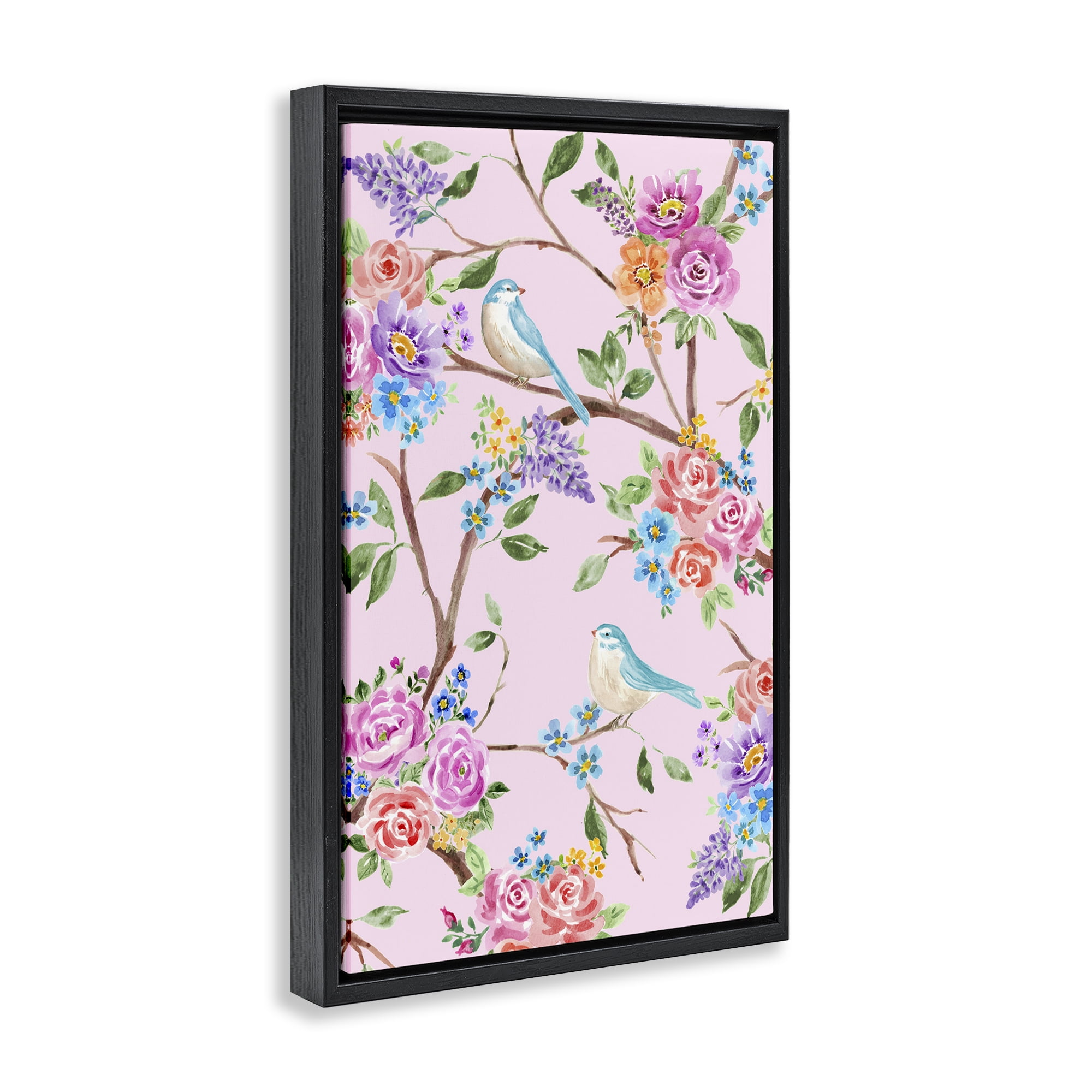 Stupell Industries Pink & Blue Spring Florals Black Framed Floater Canvas Wall Art, design by Corinne Haig