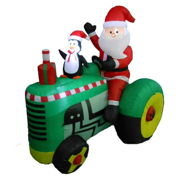 5.3 Foot Tall Christmas Inflatable Santa Claus Drive Tractor with Penguin Outdoor Indoor Holiday Decorations Blow up Lawn Inflatables Home Family Decor Yard Decoration