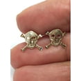 thumbnail image 2 of 14k Solid Yellow Gold Skull Punk Rock Gothic Halloween Stud Earrings 11 MM, 2 of 7