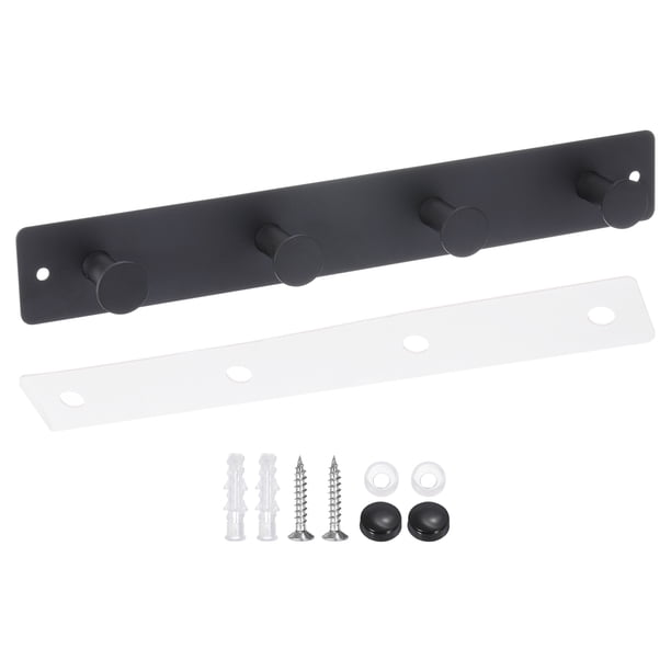 Perchero de pared Uxcell, riel de ganchos redondos de metal de 11" con 4 ganchos, negro