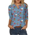 thumbnail image 2 of T-shirts pour Femmes Coupe Ample Manches 3/4 Imprimé Col Rond Boutonné Tunique Basique T-shirts Blouses Hauts Décontractés pour Femmes Hauts pour Femmes Été Décontracté, 2 of 5