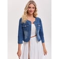 thumbnail image 2 of DARING DIVA Women's Collarless Cardigan 3/4 Sleeve Jean Jacket S Blue, 2 of 7
