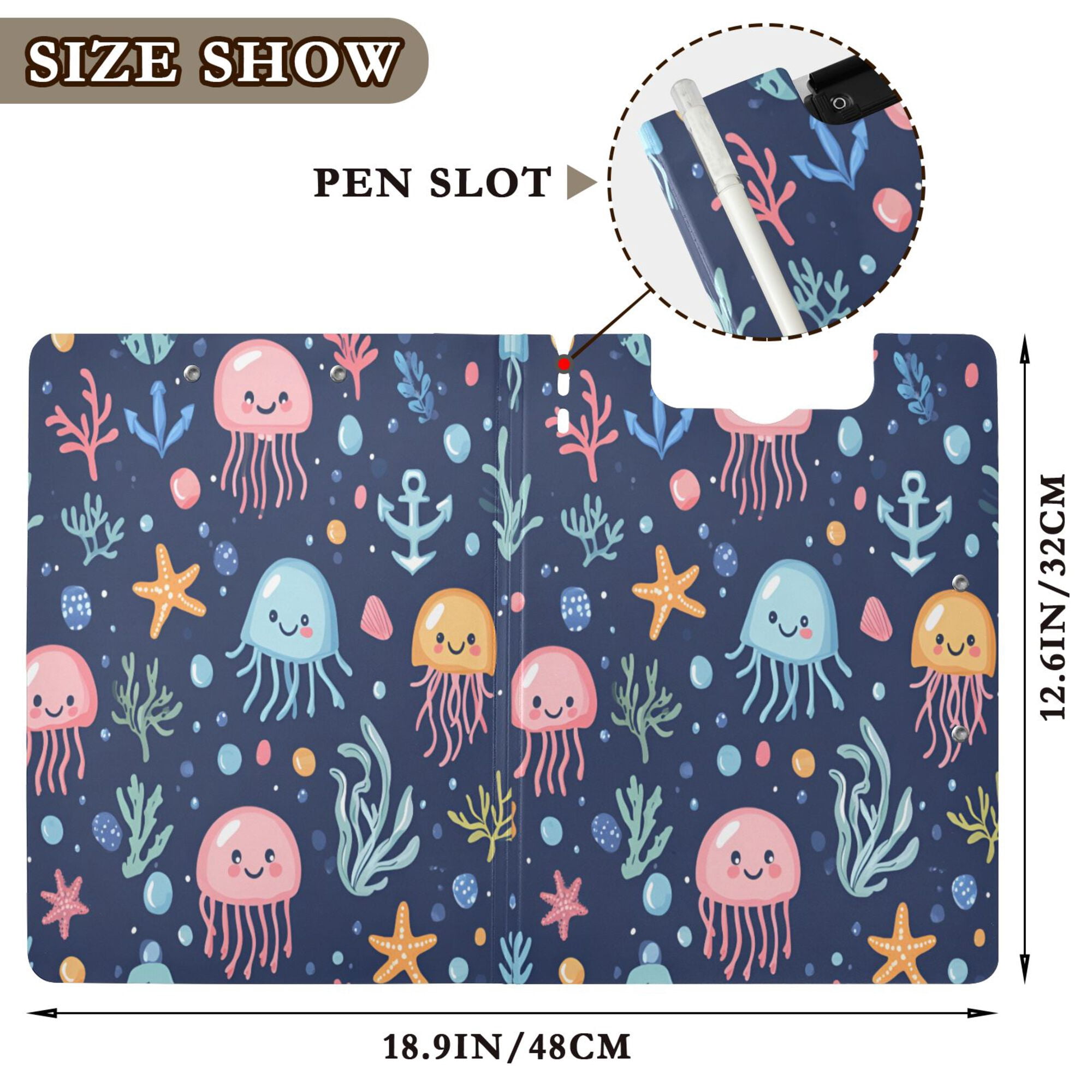 FORMRS A4 Clipboard Folder with Pen Holder Horizontal Foldable School Office Binder, Yellow Jellyfish