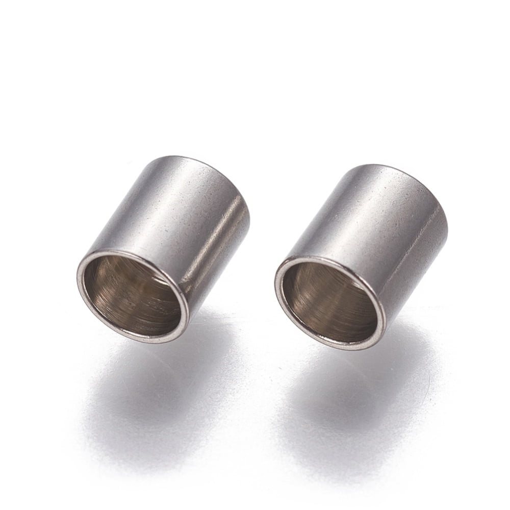 500 pc Tarnish Resistant 201 Stainless Steel Cord End Caps Column Stainless Steel color 6x5mm Hole: 4mm