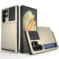 for Samsung Galaxy Note 20 Ultra Case Wallet Credit Card Holder ID Slot Sliding Door Hidden Pocket Men Women Anti-Scratch Dual Layer Hybrid Bumper Armor Protective Shell Back Cover,Gold