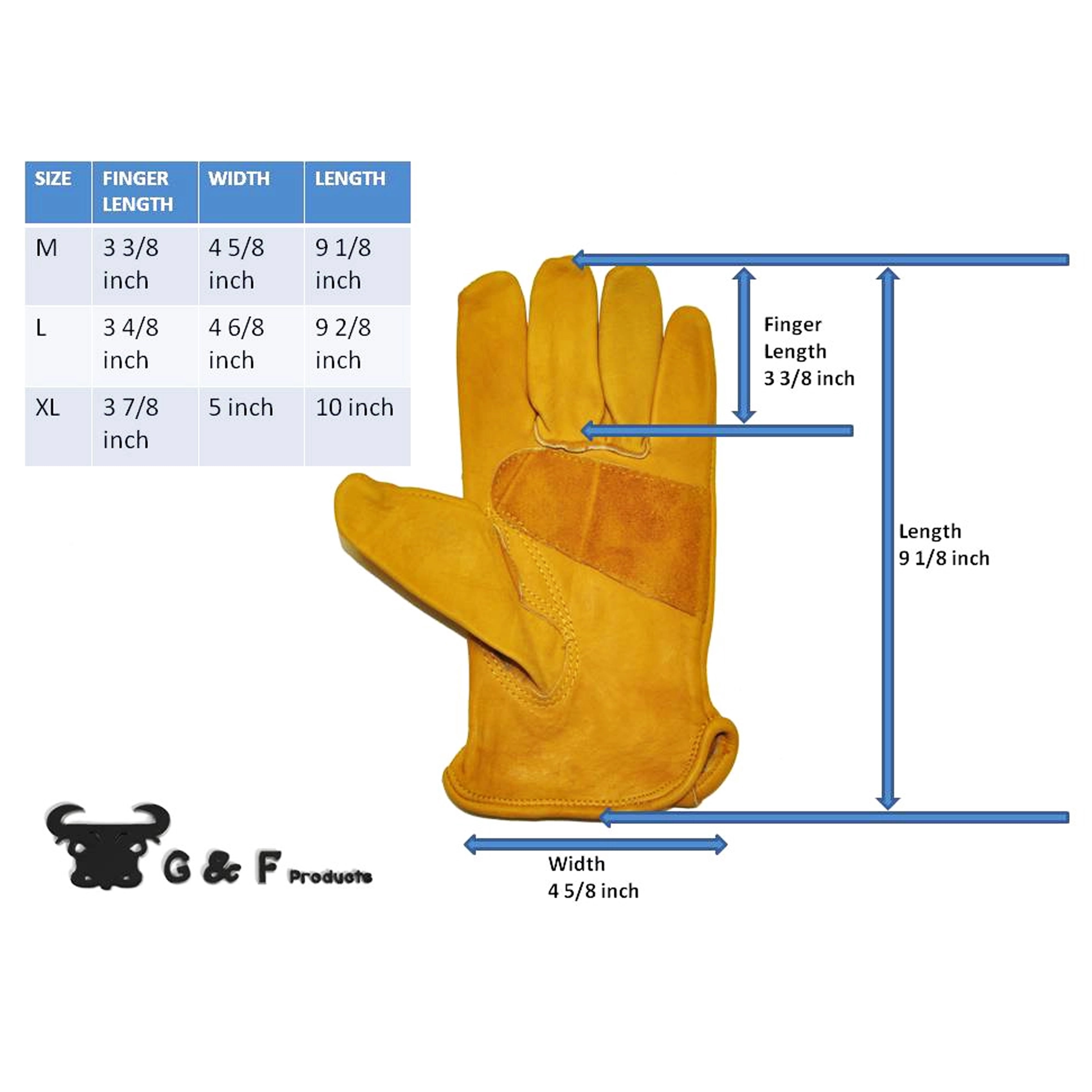 G & F Premium Genuine Grain Cowhide Leather Work Gloves with Reinforced Patch Palm, 3 Pairs, x-Large