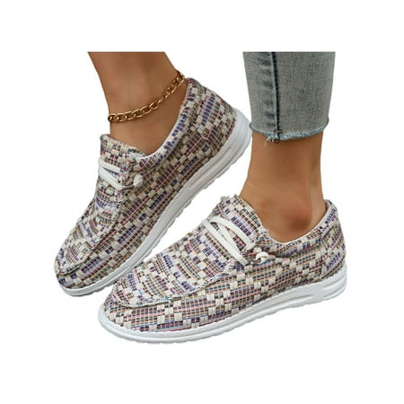 

Daeful Womens Loafers Slip On Boat Shoe Wide Width Casual Shoes Classic Canvas Flats Women s Lightweight Sneakers Multi-color 6.5