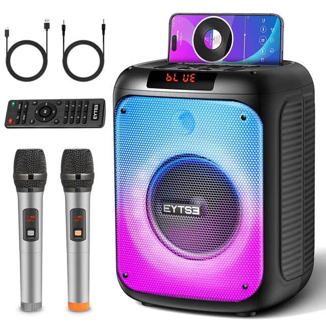 Máquina de Karaoke EYTSE 120W Bluetooth 2 Micrófonos Luces LED