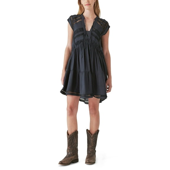 Lucky Brand Women's Lace Inset Dress, Jet Black