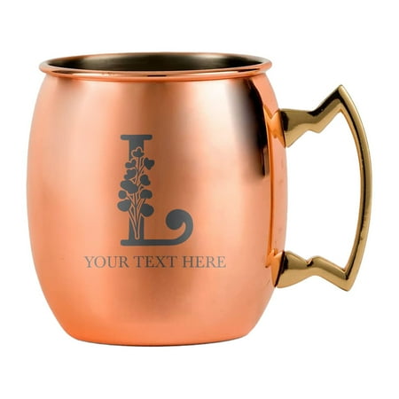 

PERSONALIZED Monogram Letter Name Custom Engraved Moscow Mule Mug With Sturdy Handle and Round Rolled Rim Classic Smooth Copper Finish 18oz Plants