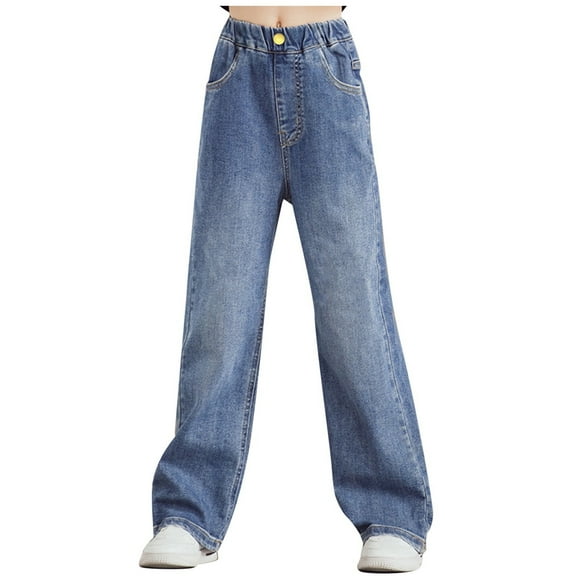 yocbz Girls Cargo Pants Wide Leg Girls Simple Denim Wide Leg Pants Spring And Pants Wear Trousers Loose Denim Wide Leg Pants Blue,8-9 Years