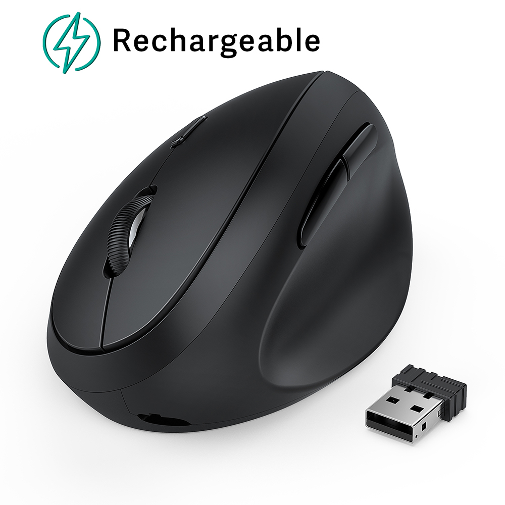 Ergonomic Wireless Mouse, Jelly Comb Rechargeable 2.4GHz Wireless Ergonomic Vertical Mouse Optical Mice with Adjustable DPI 1000/1600/2400 - MV09F (Black)