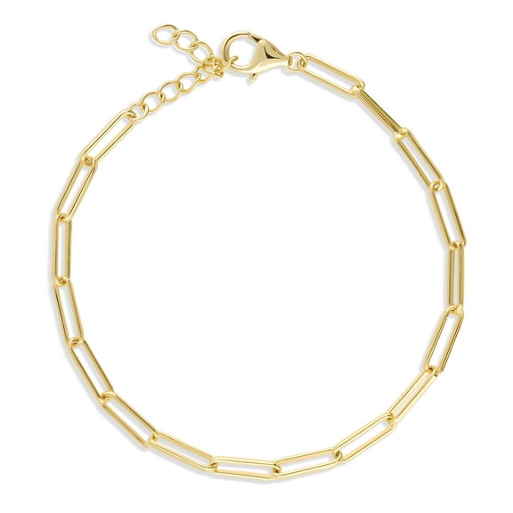 BERRICLE Sterling Silver Paperclip Fashion Link Chain Bracelet for Women 3mm 6.5 inch, Yellow Gold Flashed