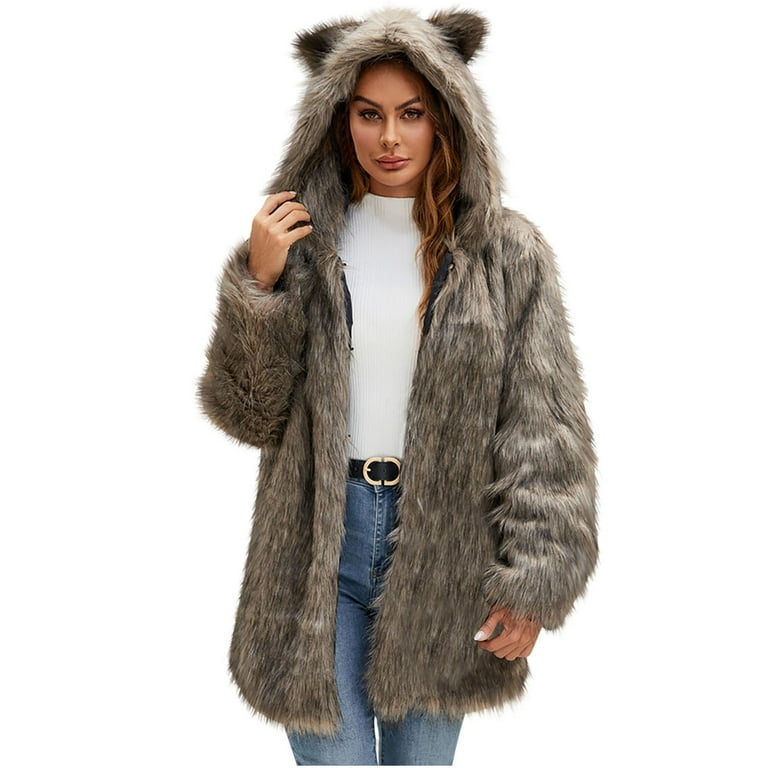 Sweaters for Women Plus Size Womens Ladies Warm Faux Furry Long